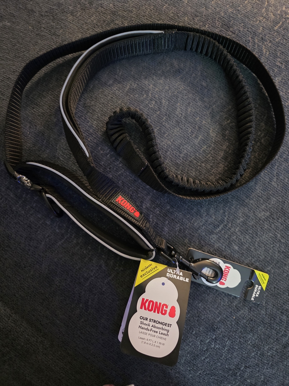 KONG Black Reflective Bungee Hands-Free Dog Leash Nwt
